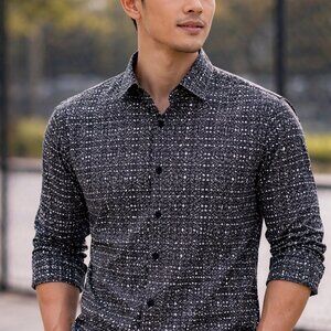 Houston White Target Long Sleeve Button Down Shirt Log Sleeves Rayon Size M New